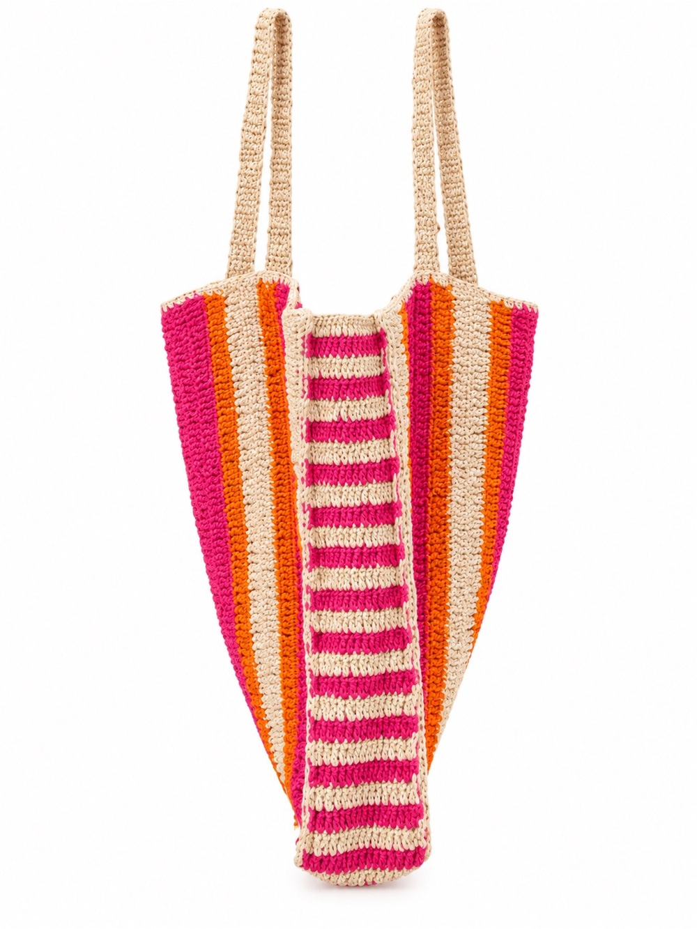 Woven Boho Tote Pink Rust Orange Cream Striped Artisan Eclectic Fall Bag - Picture 11 of 12